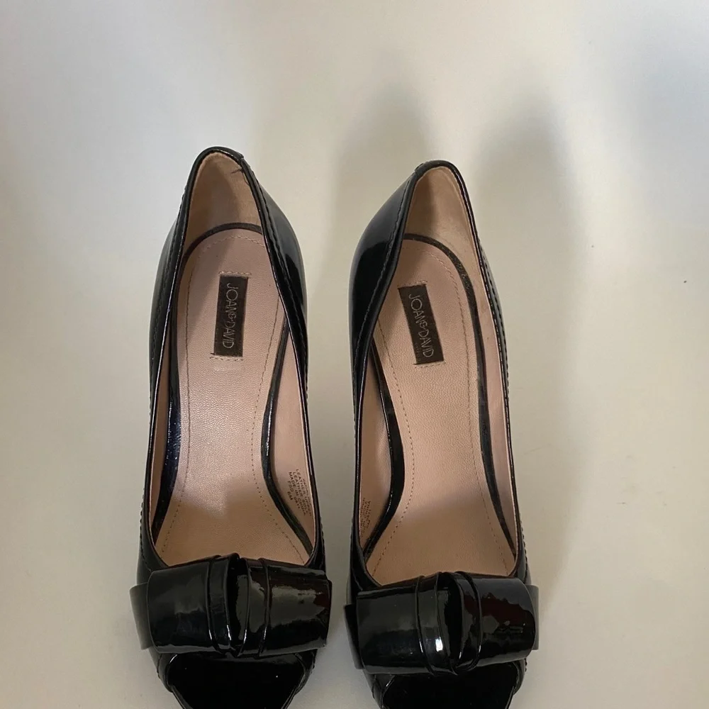 Joan & David Black Open Toe Patent Leather Heel